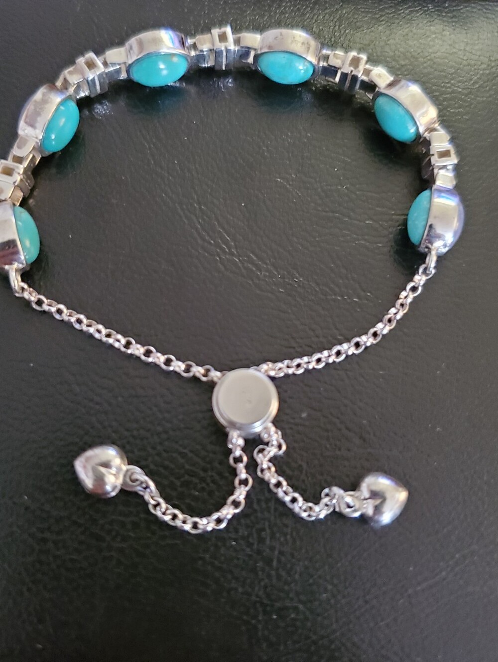 Jay King 925 Sterling bolo bracelet  oval turquoise gemstones and an adjustable
